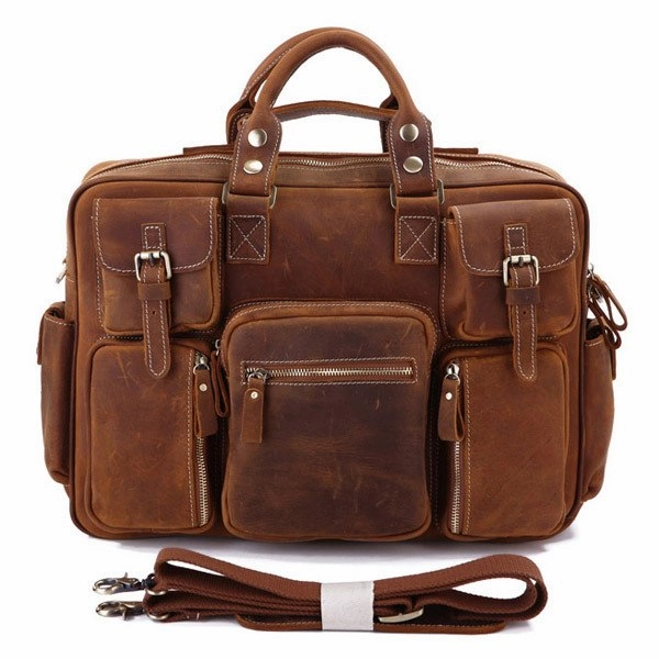 100% Genuine Leather Men Bag Briefcase Cow Leather Men Handbag Vintage Cowhide Men'S Travel