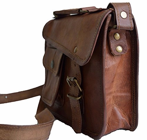 13" Cuero Shop- Stylish Men's Genuine Real Leather Small Brown Shoulder Messenger Passport Laptop