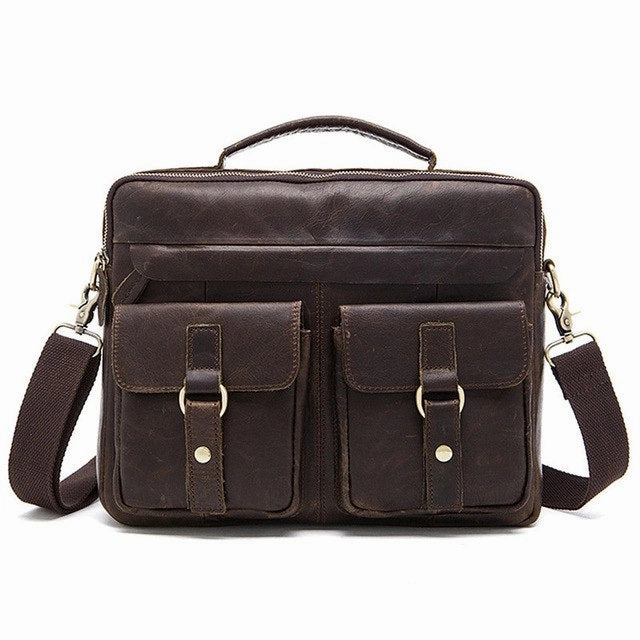 14" Large Size Men'S Laptop Bag Briefcase Vintage Real Cowskin Business Bag Large Capacity Crazy
