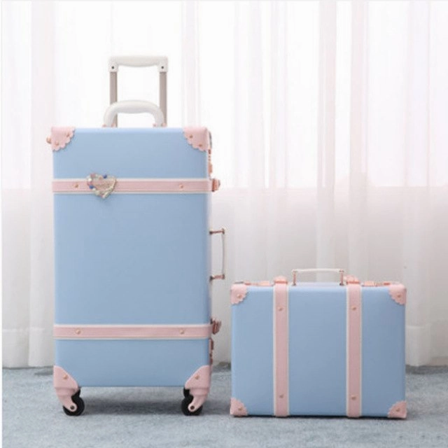 2018 20" - 26" Fashion Girl Retro Rolling Luggage Bagages Pu Leather Suitcase Trunk Vintage Valiz