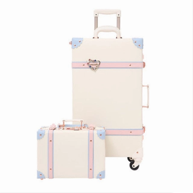 2018 20" - 26" Fashion Girl Retro Rolling Luggage Bagages Pu Leather Suitcase Trunk Vintage Valiz