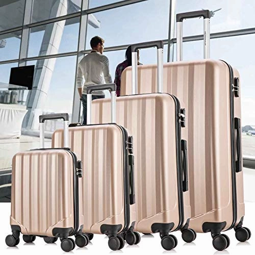 4 Pieces Travel Luggage Sets, Hardside Lightweight ABS Luggage Suitcase, 360 Spinner Wheels Travel Set Bag, Durable Trolley Suitcase 16" 20" 24" 28", 4 Pcs (Color Champagne Gold)