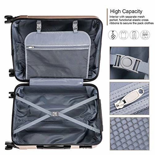 4 Pieces Travel Luggage Sets, Hardside Lightweight ABS Luggage Suitcase, 360 Spinner Wheels Travel Set Bag, Durable Trolley Suitcase 16" 20" 24" 28", 4 Pcs (Color Champagne Gold)
