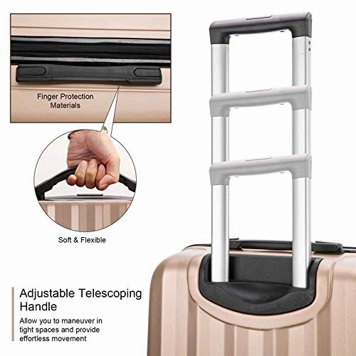 4 Pieces Travel Luggage Sets, Hardside Lightweight ABS Luggage Suitcase, 360 Spinner Wheels Travel Set Bag, Durable Trolley Suitcase 16" 20" 24" 28", 4 Pcs (Color Champagne Gold)