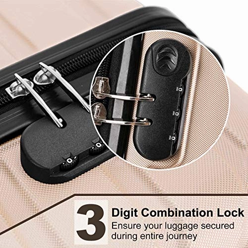 4 Pieces Travel Luggage Sets, Hardside Lightweight ABS Luggage Suitcase, 360 Spinner Wheels Travel Set Bag, Durable Trolley Suitcase 16" 20" 24" 28", 4 Pcs (Color Champagne Gold)