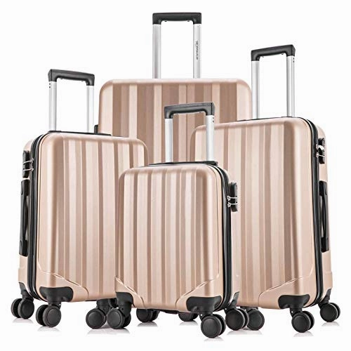 4 Pieces Travel Luggage Sets, Hardside Lightweight ABS Luggage Suitcase, 360 Spinner Wheels Travel Set Bag, Durable Trolley Suitcase 16" 20" 24" 28", 4 Pcs (Color Champagne Gold)