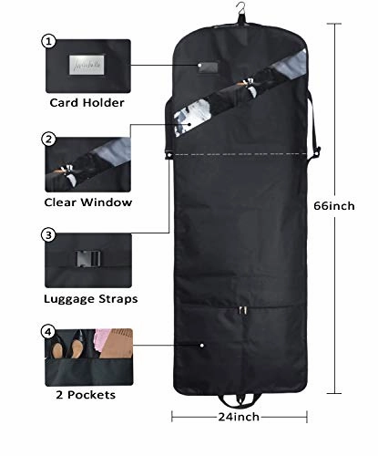 66'' Tri-fold Extra Long Dress Garment Bag, Premium & Breathable Tear-resistant Hanging Suit Cover for Travel and Storage