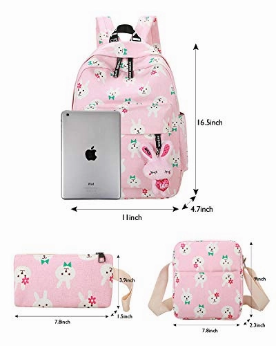 ABage Canvas Backpack Set 3 Pieces Patterned Bookbag Laptop School Backpack, Beige2