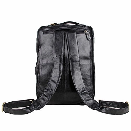 ABage Men's Leather Brief Genuine Leather Business Messenger Convertible Brief Black
