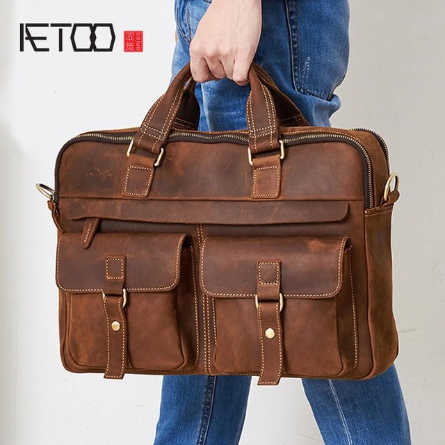 Aetoo Europe And The United States Selling Large-Capacity Men'S Business Briefcase Crazy Handbag