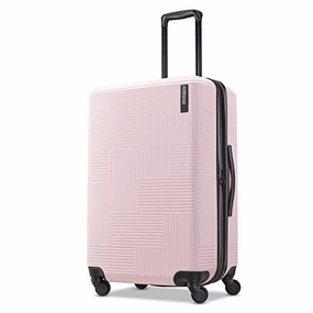 American Tourister Stratum XLT Expandable Hardside Luggage with Spinner Wheels, Pink Blush, Checked-Medium 25-Inch