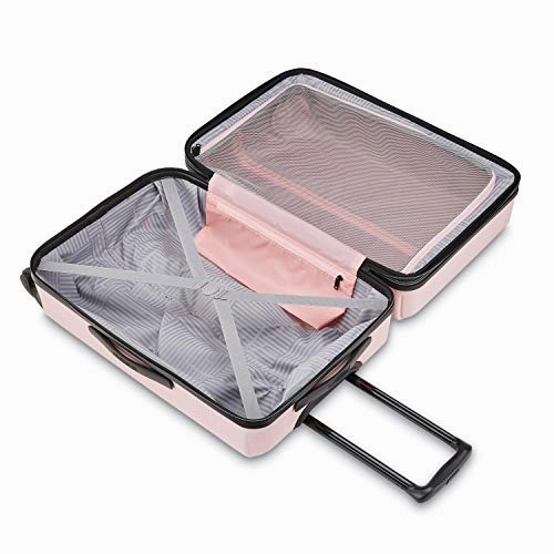 American Tourister Stratum XLT Expandable Hardside Luggage with Spinner Wheels, Pink Blush, Checked-Medium 25-Inch