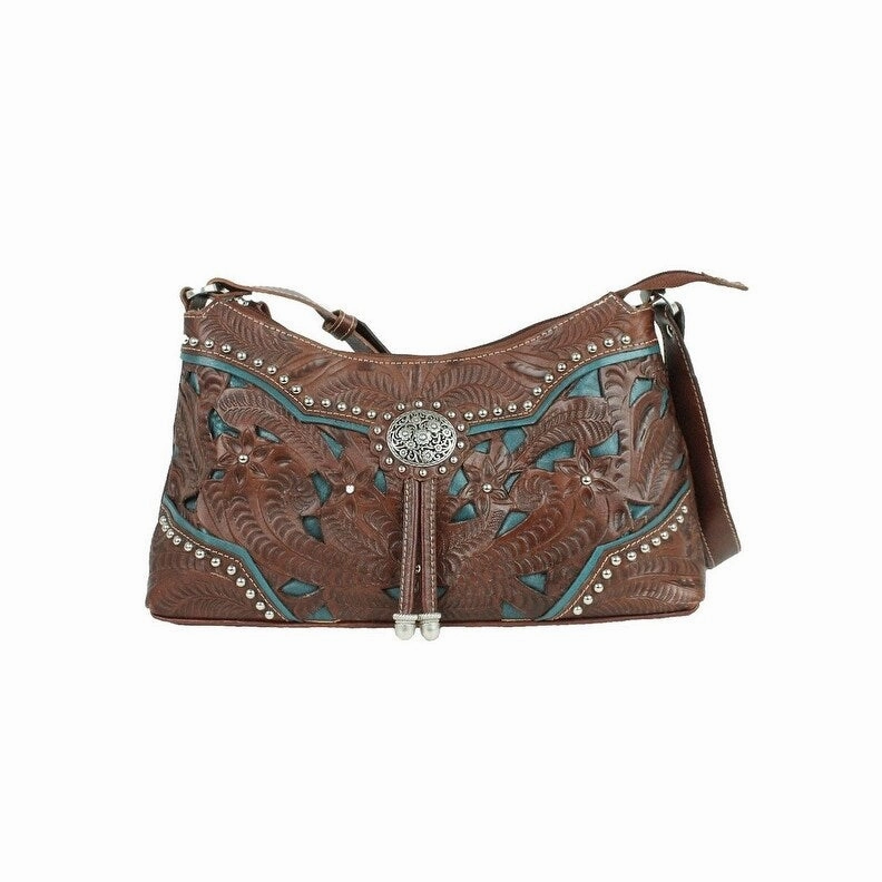 American West Western Handbag Lady Lace Shoulder Leather LCBT285 - 13 x 7 x 3.5