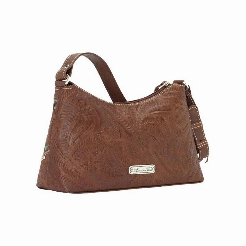 American West Western Handbag Lady Lace Shoulder Leather LCBT285 - 13 x 7 x 3.5