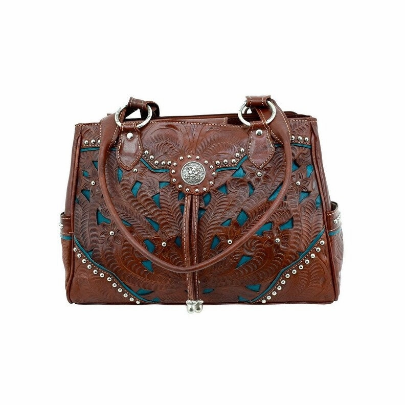 American West Western Handbag Lady Lace Tote Leather LCBT471 - 12 x 9.5 x 4.5