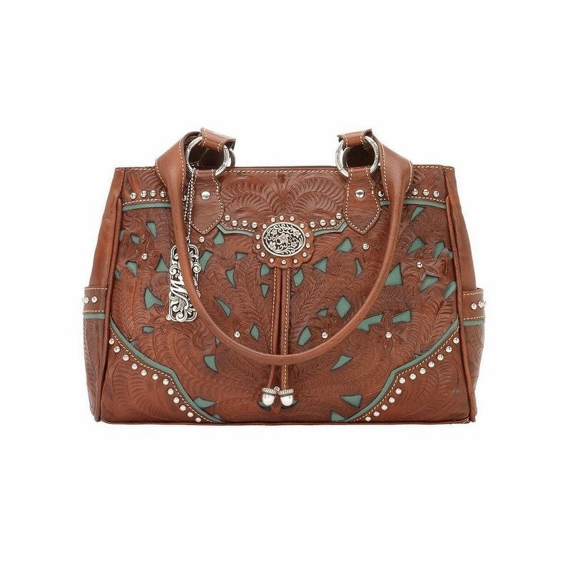 American West Western Handbag Lady Lace Tote Leather LCBT471 - 12 x 9.5 x 4.5