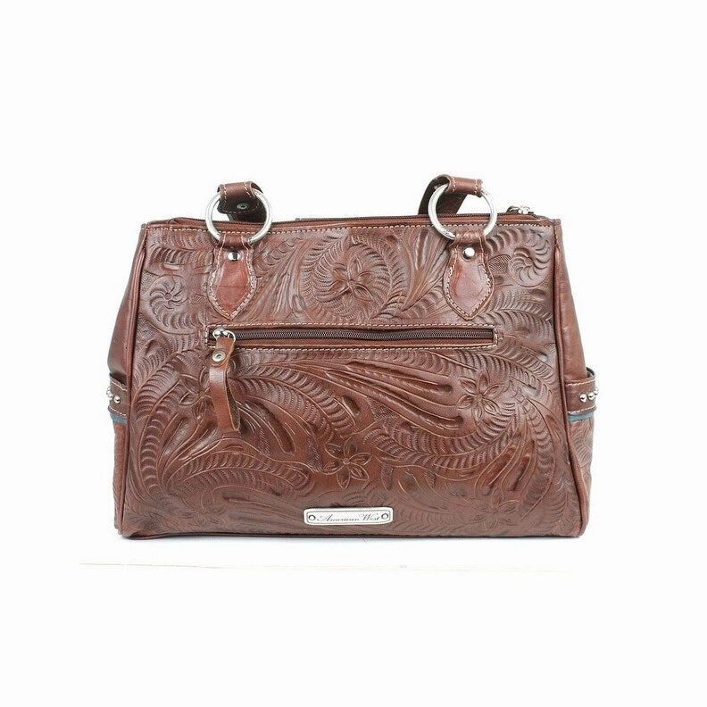 American West Western Handbag Lady Lace Tote Leather LCBT471 - 12 x 9.5 x 4.5