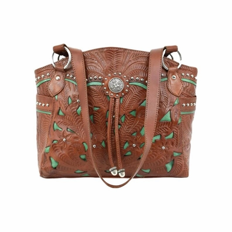 American West Western Handbag Lady Lace Tote Leather LCBT780 - 13 x 11 x 4