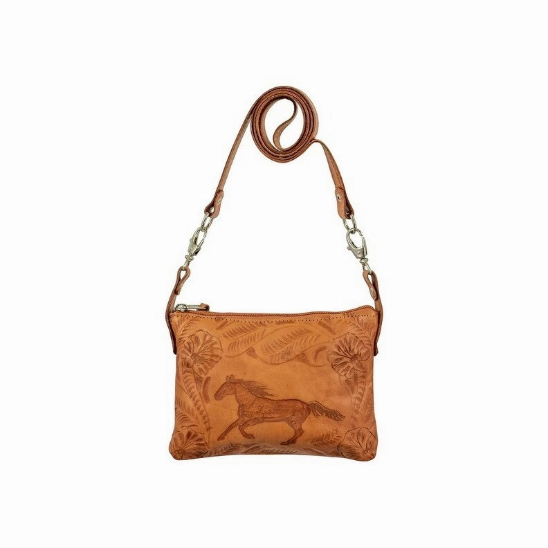 American West Western Handbag Womens Crossbody Leather Natural 1515884 - 8 x 6 x 1
