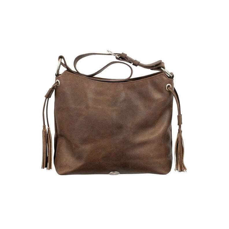 American West Western Handbag Zip Top Waxed Leather Dark Brown 9685381 - 12 x 10 x 3