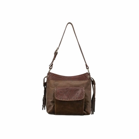 American West Western Handbag Zip Top Waxed Leather Dark Brown 9685381 - 12 x 10 x 3