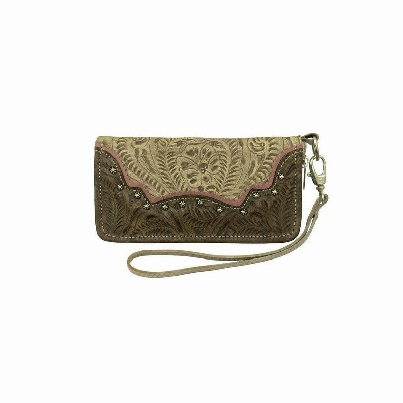 American West Western Wallet Womens Saddle Ridge Leather Sand 2652082 - 8 x 4