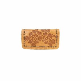 American West Western Wallet Womens Texas Rose Trifold Tan 8015282 - 7.5 x 4