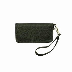 American West Western Wallet Womens Zip Around Strap Black 6620082 - 8 x 4