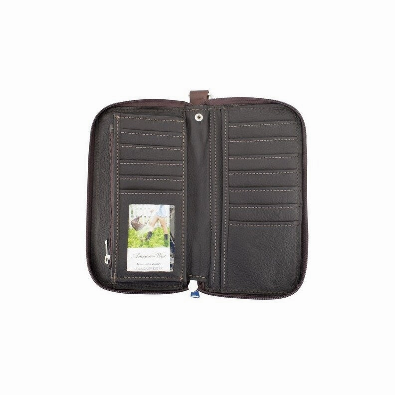 American West Western Wallet Womens Zip Around Strap Black 6620082 - 8 x 4