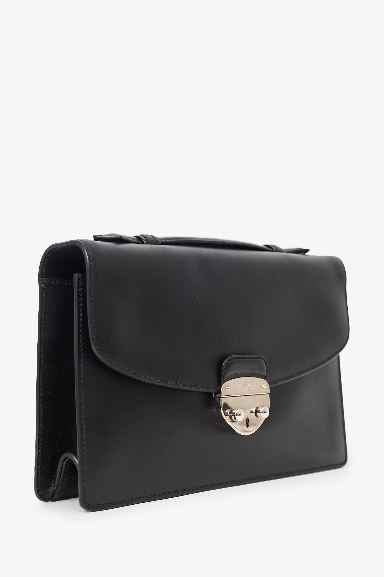 Asprey Black Bull Leather Small Briefcase with Strap (As Is)