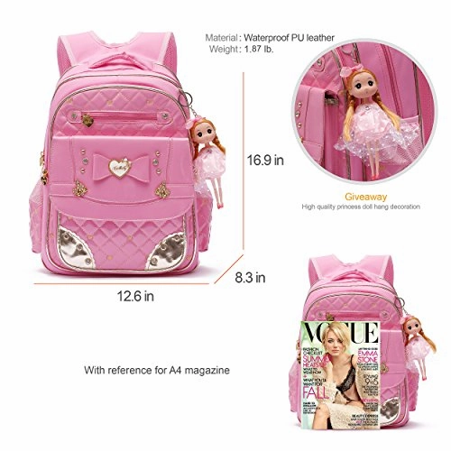 Backpack for Girls, Waterproof Kids Backpacks School Bag Toddler Bookbags Cute Travel Daypack (Large, A-Pink)