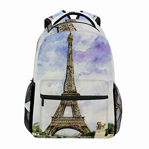 Backpack Travel Paris Watercolor School Bookbags Shoulder Laptop Daypack College Bag for Womens