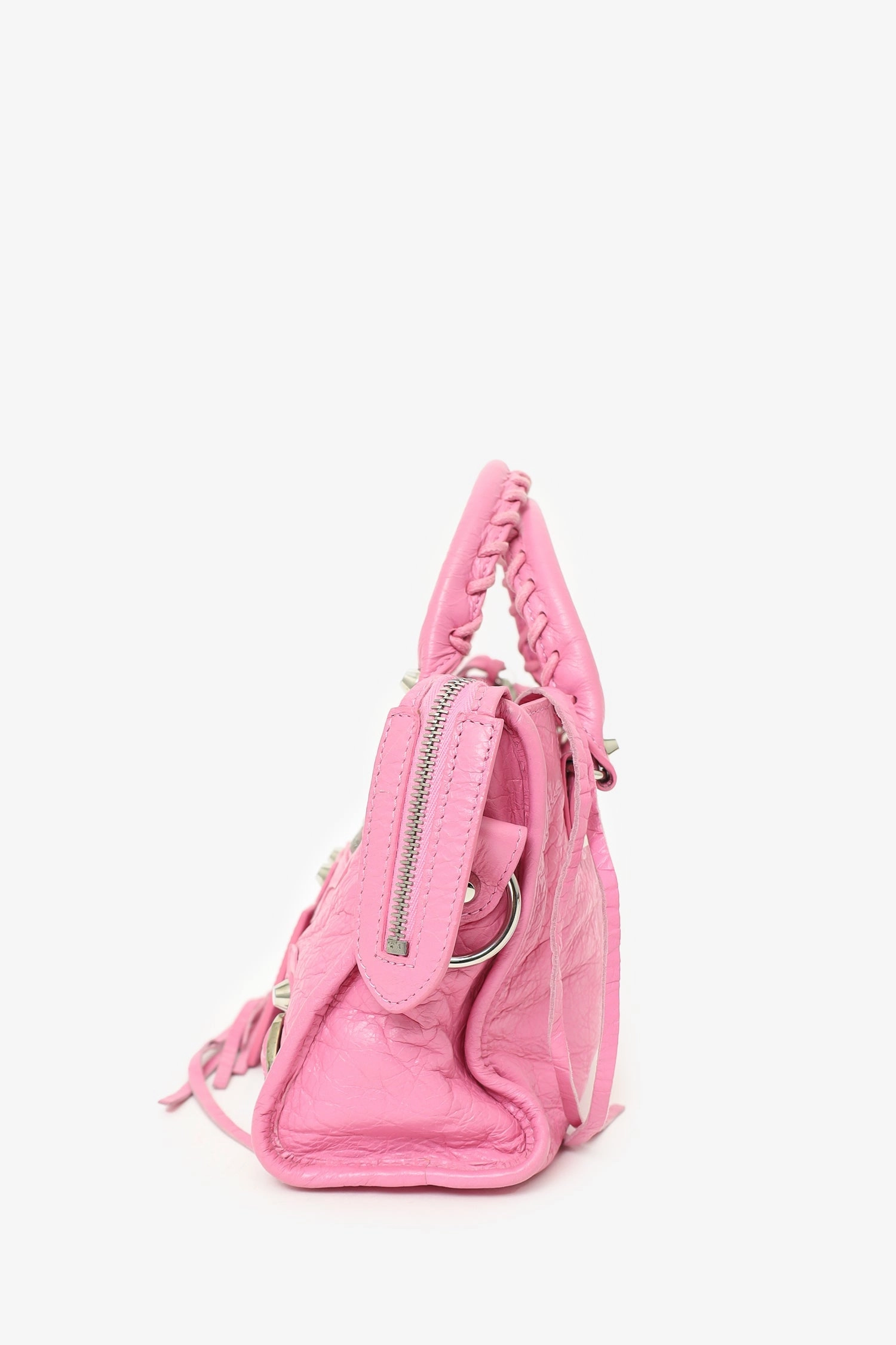 Balenciaga Pink Leather Mini Classic City Bag with Logo Strap