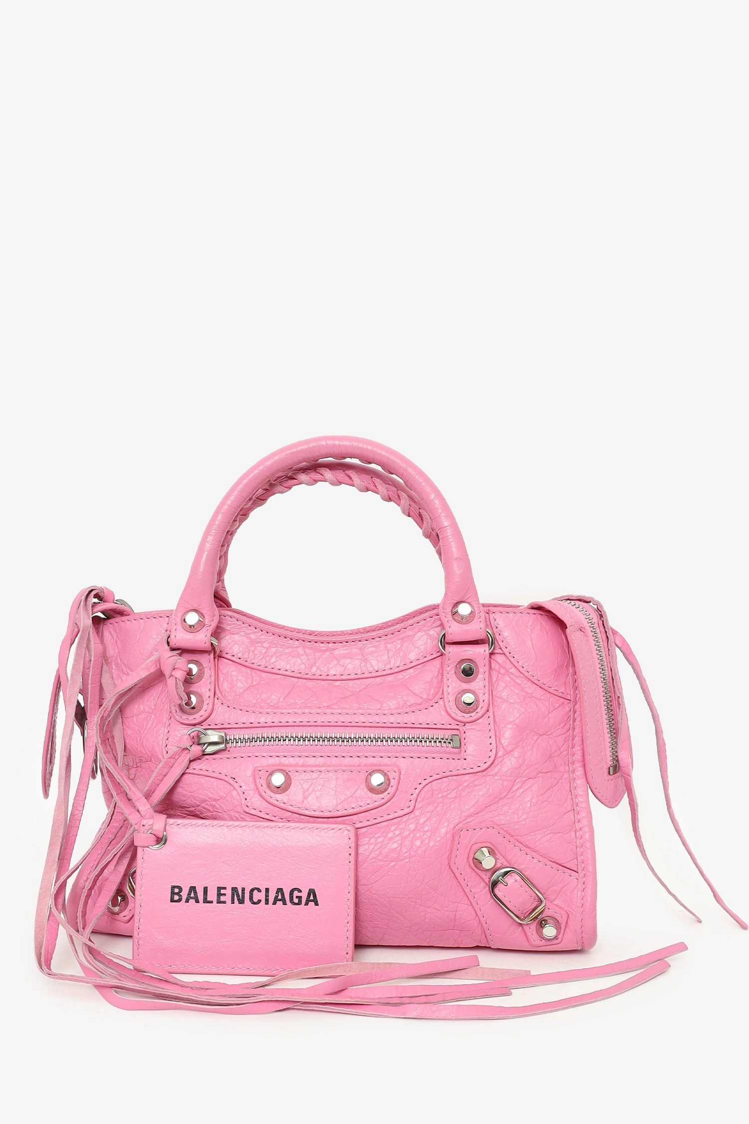 Balenciaga Pink Leather Mini Classic City Bag with Logo Strap