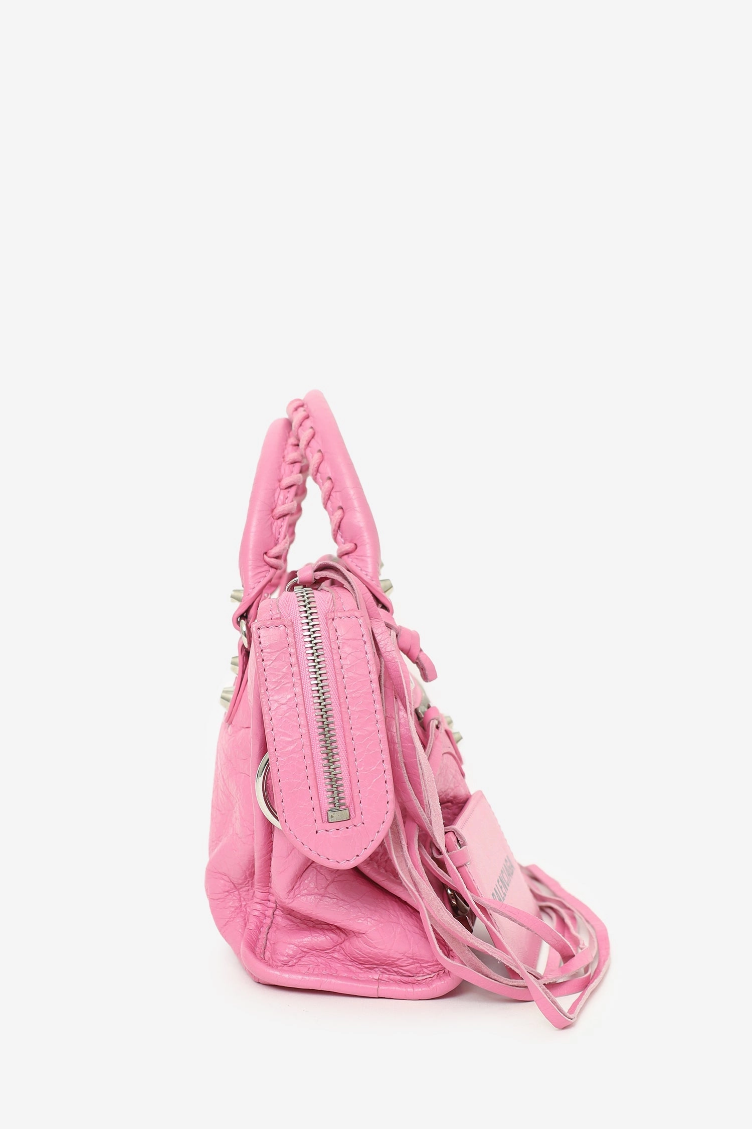 Balenciaga Pink Leather Mini Classic City Bag with Logo Strap