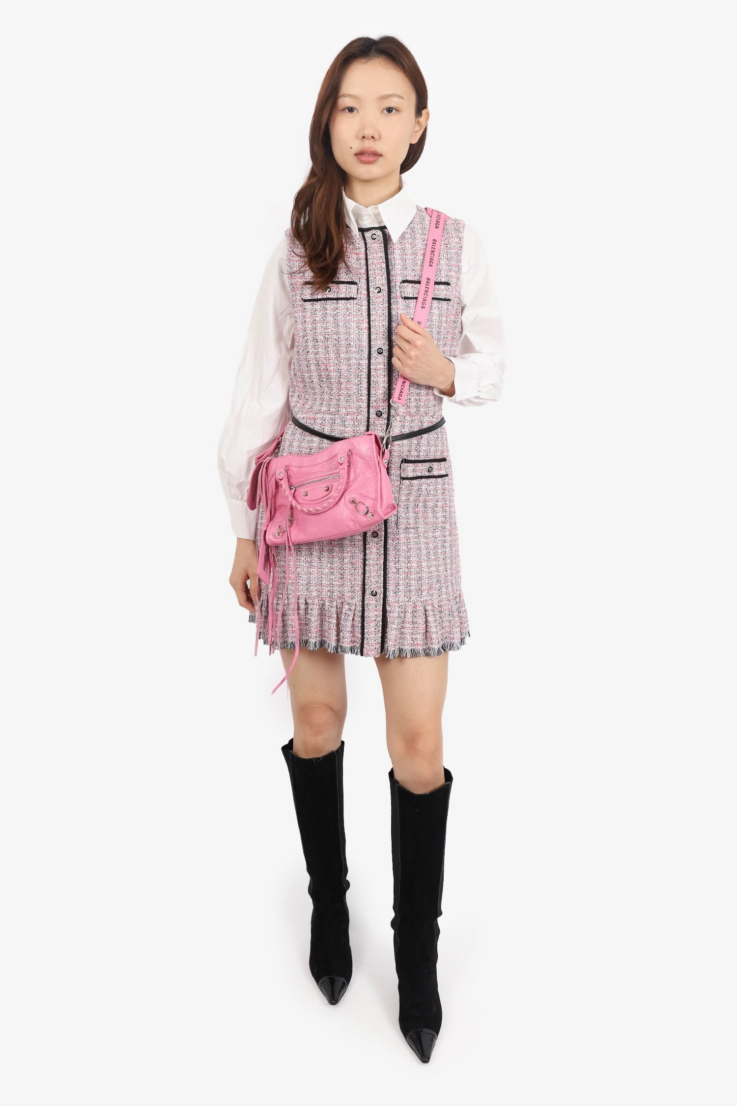 Balenciaga Pink Leather Mini Classic City Bag with Logo Strap