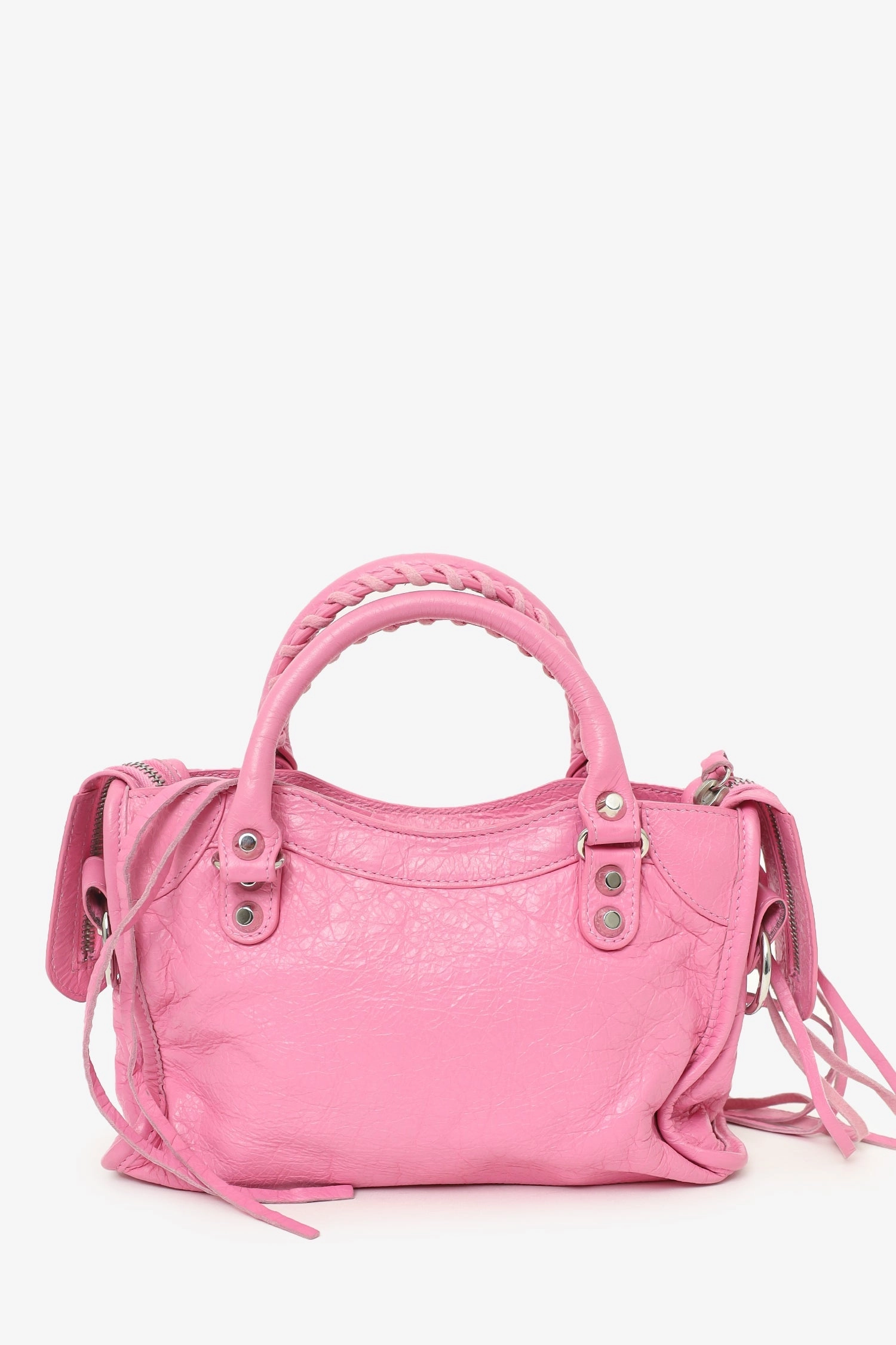 Balenciaga Pink Leather Mini Classic City Bag with Logo Strap