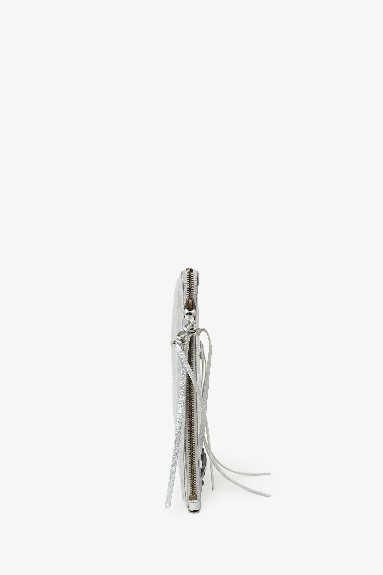 Balenciaga Silver Metallic Lambskin Leather Motocross Clutch