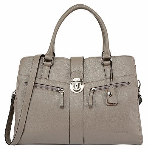 Banuce Gray Real Leather Handbags for Women Business Work Briefcase Shoulder Messenger Bag for