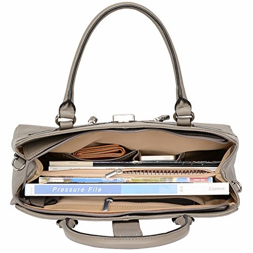 Banuce Gray Real Leather Handbags for Women Business Work Briefcase Shoulder Messenger Bag for