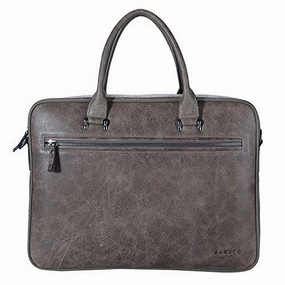 Banuce Grey Vintage Full Grain Italian Leather Briefcase for Men Business Attache Case 14" Laptop