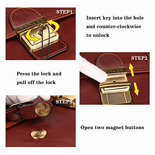 Banuce Vintage Full Grain Italian Leather Briefcase for Men Business Lock Lawyer Attache Case 14"