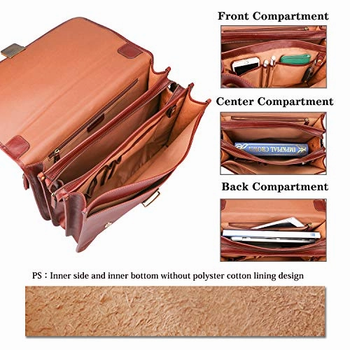 Banuce Vintage Full Grain Italian Leather Briefcase for Men Business Lock Lawyer Attache Case 14"