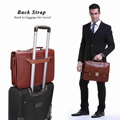 Banuce Vintage Full Grain Italian Leather Briefcase for Men Business Lock Lawyer Attache Case 14"
