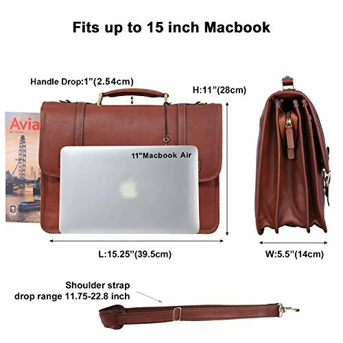 Banuce Vintage Full Grain Italian Leather Briefcase for Men Business Lock Lawyer Attache Case 14"
