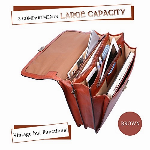 Banuce Vintage Full Grain Italian Leather Briefcase for Men Business Tote Lock Lawyer Attache