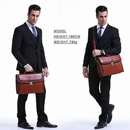 Banuce Vintage Full Grain Italian Leather Briefcase for Men Business Tote Lock Lawyer Attache