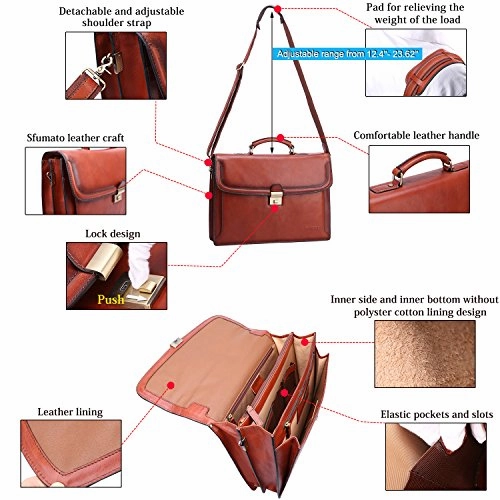 Banuce Vintage Full Grain Italian Leather Briefcase for Men Business Tote Lock Lawyer Attache