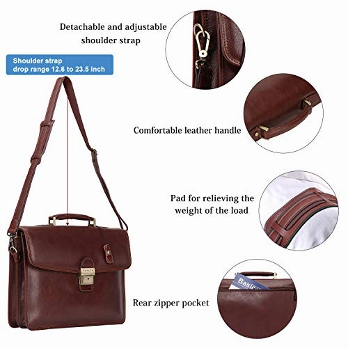 Banuce Vintage Full Grain Italian Leather Briefcase for Men Lock Lawyer Attache Case Business