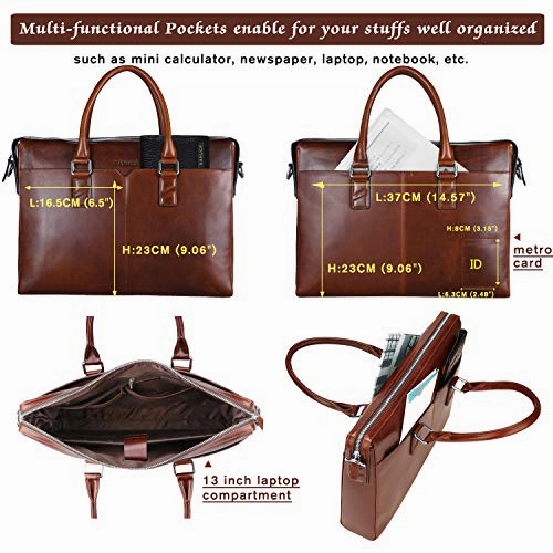 Banuce Vintage Full Grain Oil-Waxed Leather Briefcase for Men Slim 2way Business Laptop Messenger